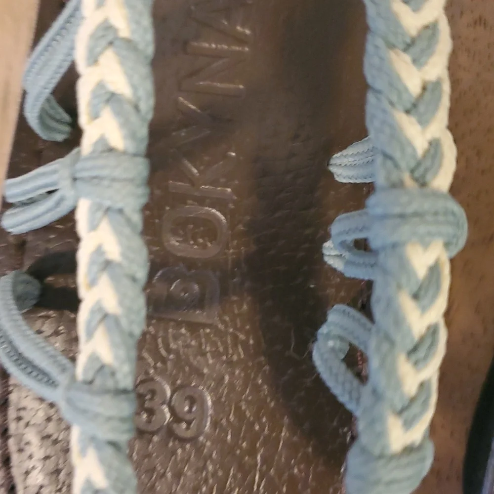 NIB BOKYNA Braided Vegan Sandals Size 39 Sage Ivory Womens